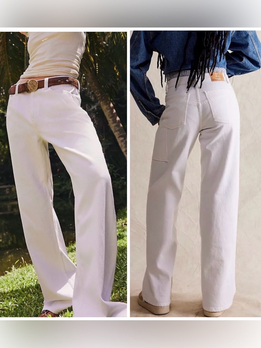 We The Free People Size 31 Tinsley Baggy Jeans White High Rise Straight Leg